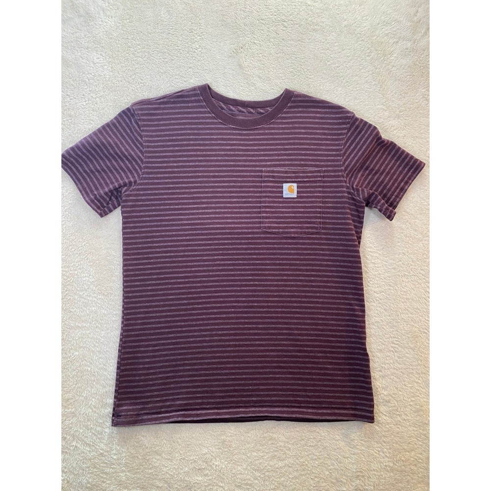 Carhartt Mens Small Original Fit Striped Pocket T-Shirt Purple Short Sleeve Tee